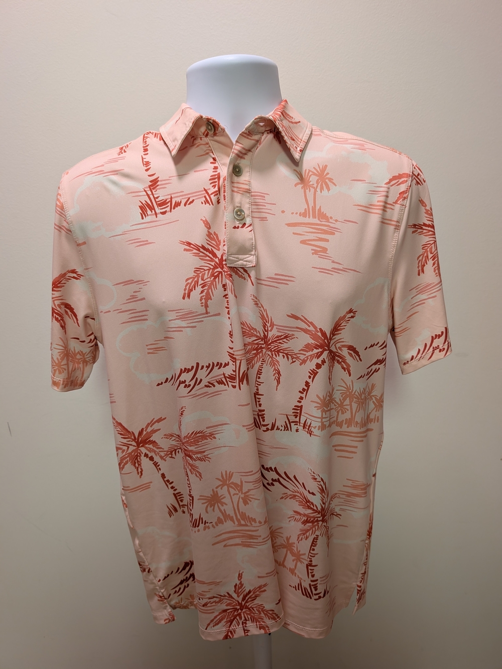 Men's Peach Palm-Print Polo Shirt